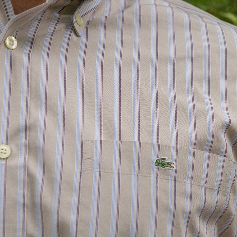 Lacoste Alligator Logo Dress Shirt (tan/blue) - Picture 2 of 3